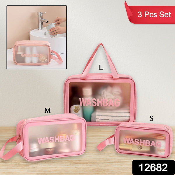 Cosmetic Pouch, Make up Bag for Home & Travel, Toiletry Bag for Cosmetics, Brushes, Accessories Set of 3 Small, Medium & Big - Wash Bag the24kgal