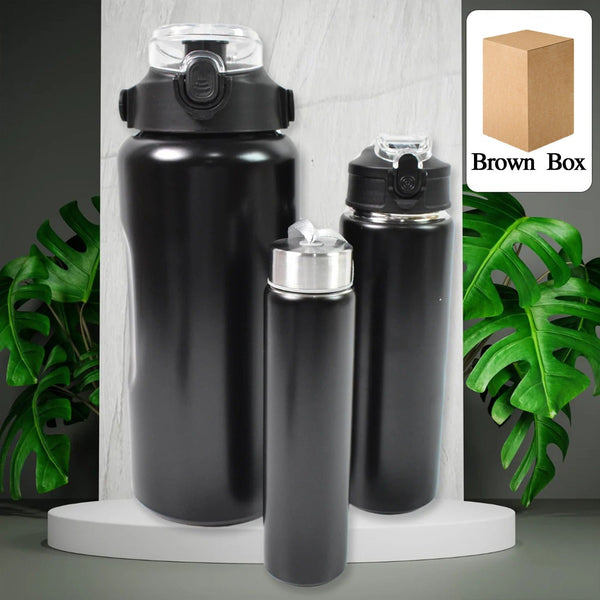 3 In 1 Stainless Steel Insulated Water Bottle, Double Wall Vacuum (3 Pcs Set / Different Size) the24kgal