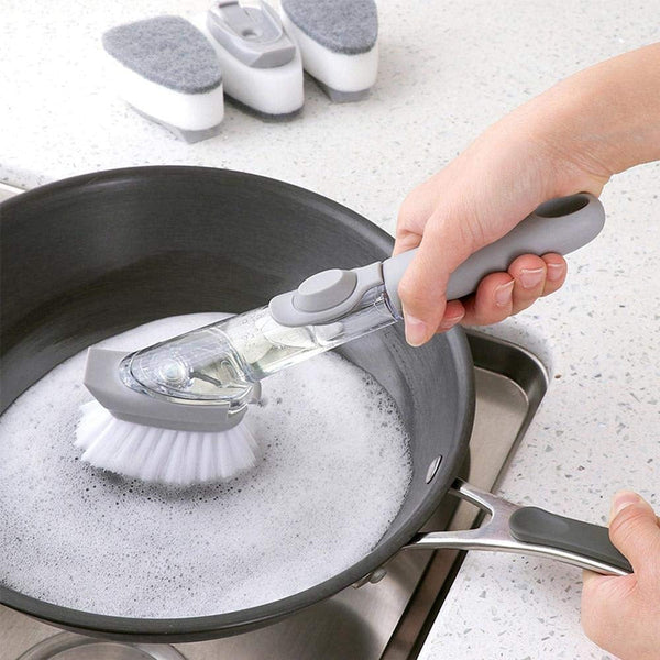 Home & Kitchen Cleaning Brushes, Scrubber, Soap Dispenser Scrub Brush for Pans Pots and Bathtub Sink (2 In 1) the24kgal