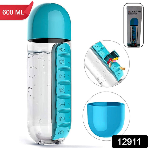 Multi-Use Pill & Water Bottle for Travel (600 Ml, Mix Color) the24kgal