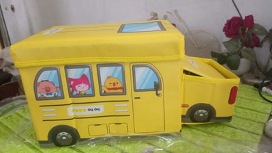 School Bus Shaped Portable Foldable Toy Box Storage with Lid (1 Pc) the24kgal