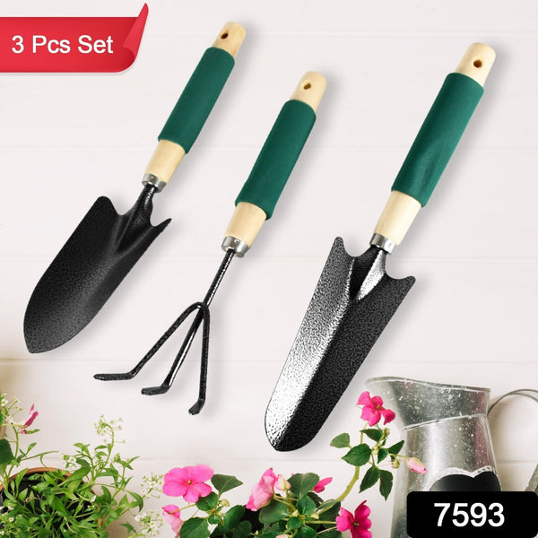 Gardening Tools - Hand Cultivator, Trowel, Heavy Duty with Ergonomic Wooden Handle for Transplanting and Digging (3 Pcs Set) the24kgal