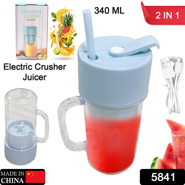 2 In1 Portable Crusher Juicer With Handle & Straw for Smoothie Sipper USB Rechargeable (340 ml) 6 Stainless Steel Blades Compact Juicer Mixer, Juicer Portable Fresh Juice Blender Portable Electric Juicer ( 340 ML ) the24kgal