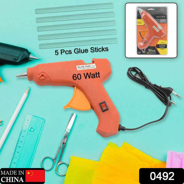 Professional 60 Watt Hot Melt Glue Gun with 5 Glue Sticks & On/Off Switch the24kgal