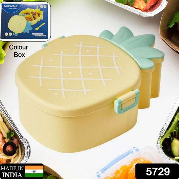 Kids Lunch Box Cute Pineapple Shaped Bento Box with Fork Spoon Snack Container Microwave Portable Office Lunch Box (1 Pc / With Spoon, Fork & Color Box) the24kgal
