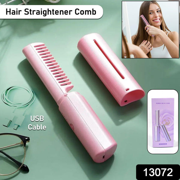 Rechargeable Mini Hair Straightener, Travel Portable USB Charging Cordless Hair Straightener Bursh, Three Temperature Adjustments Flat Iron Comb (1 Pc) the24kgal