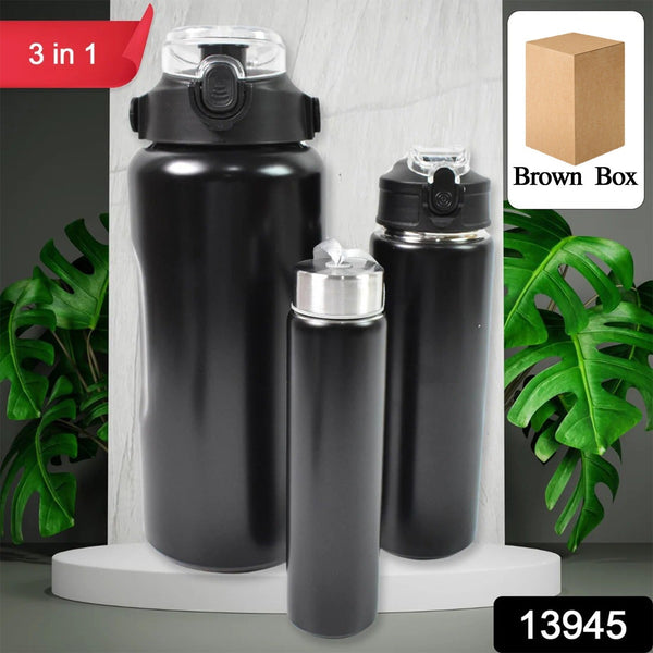 3 In 1 Stainless Steel Insulated Water Bottle, Double Wall Vacuum (3 Pcs Set / Different Size) the24kgal