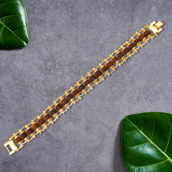 Rudraksha Rakhi For Brother  Golden Modern Rudraksha Bracelet Rakhi (1 Pc) Wukusy