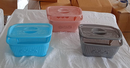 Multipurposes Plastic Basket, Organizer for Kitchen, Countertop, Cabinet, Bathroom with Lid, Plastic Storage Basket For Store Fruits, Vegetables, Magazines, Cosmetics, Stationary (1 Pc / Mix Color ) the24kgal