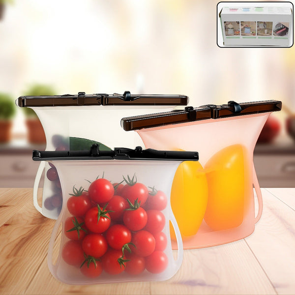 Eco-Friendly Food Storage: Reusable Silicone Bags (3-Pack) - Leakproof & Safe the24kgal
