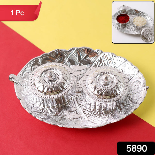Leaf Shape Special Puja Thali (1 Pc / Mix Design) the24kgal