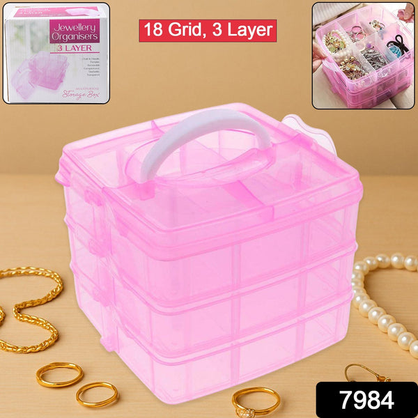Versatile 18-Grid 3-Layer Transparent Plastic Organizer Box with Adjustable Dividers for Jewelry & Fishing Hooks the24kgal