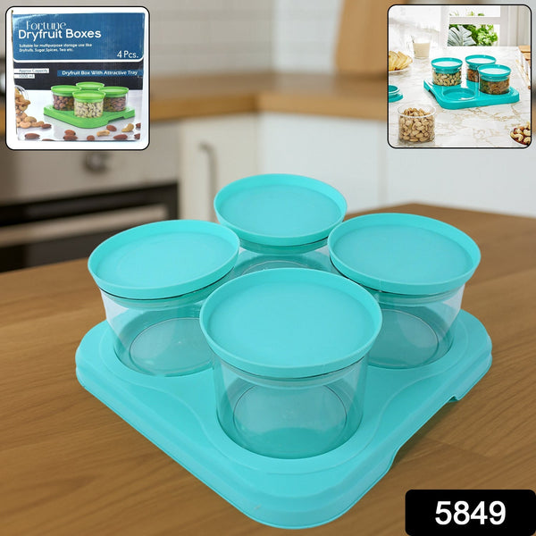 Airtight Container Jar 4 Pc Set With Stylish Tray for Kitchen Unbreakable Jar Set for Multipurpose Storage ( Mukhwas Dani ) the24kgal