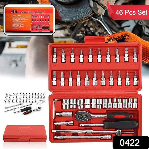 Socket 1 / 4 Inch Combination Repair Tool Kit (Red, 46 pcs) the24kgal
