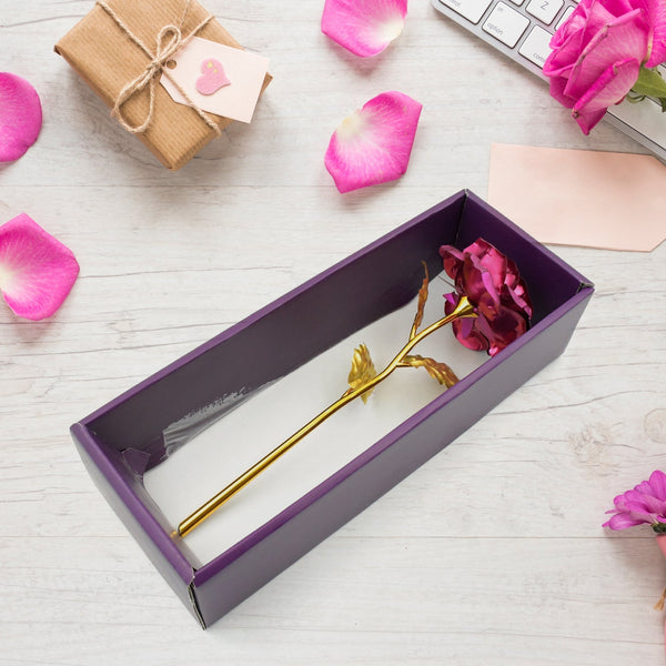 Gold Rose Artificial Rose Flower With Gift Box, Plastic Flowers Best Gifts for Friend Girl Wife Women, Golden Rose Gift for Valentine's Day, Mother's Day, Anniversary, Birthday, Wedding, Gold (1 Pc) the24kgal