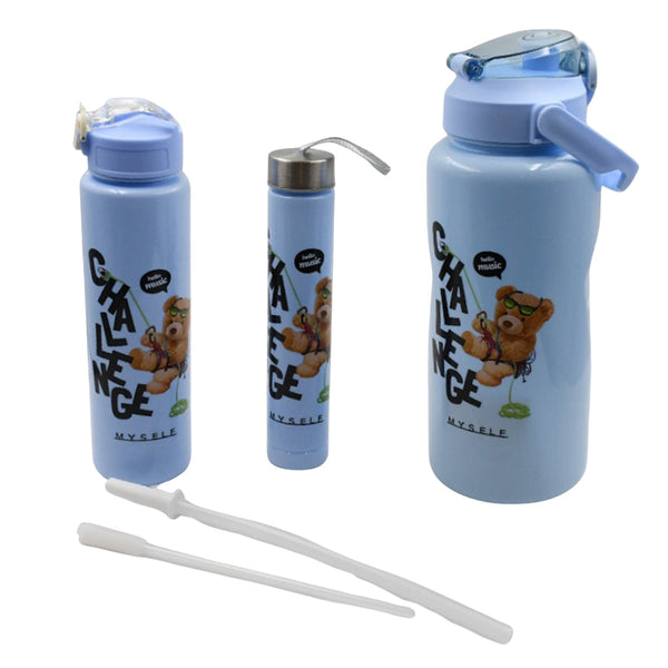 Plastic Water Bottle Set – BPA-Free, Leak-Proof, Cartoon Design for Kids & Gym (3 Pc Set) the24kgal