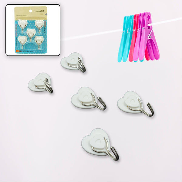 Multipurpose Strong Hook Self-Adhesive hooks for wall Heavy Plastic Hook, Sticky Hook Household For Home , Decorative Hooks, Bathroom & All Type Wall Use Hook , Suitable for Bathroom, Kitchen, Office (5 Pc Set) the24kgal
