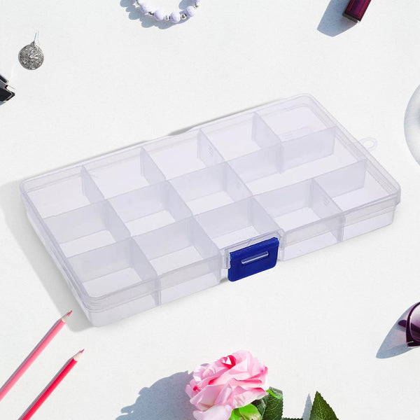 15-Grid Clear Plastic Jewelry Organizer Box with Dividers (1 Pc) the24kgal