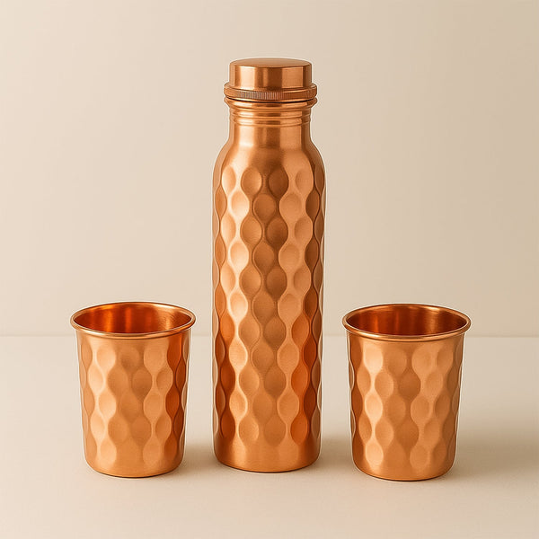 Copper Water Bottle 2 Glasses with Gift Box (3 Pcs Set) the24kgal