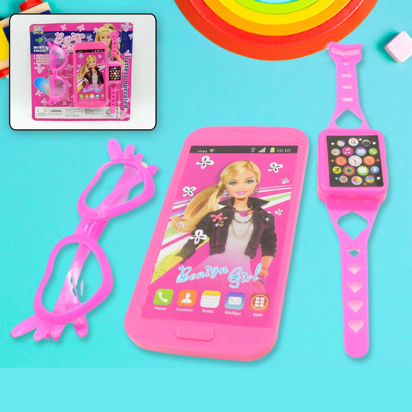 Barbiee Musical Phone, Watch & Glasses Set for Girls – ABS Calling Toy (3-Piece, Battery Not Included) the24kgal