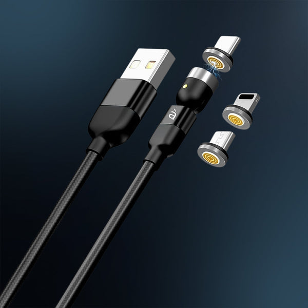 3 in 1 Magnetic USB Charging Cable | USB-c Android and Lightning with Extra Protecting Nylon| Strong Magnetic Cable with Full Rotation Support Fast Charging the24kgal