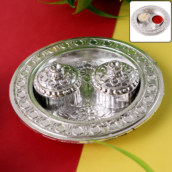 Round Shape Special Puja Thali, Kumkum Thali Holder (1 Pc / Small) the24kgal