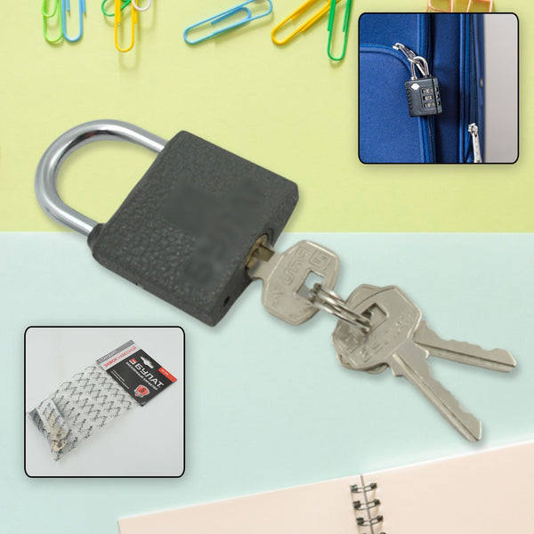 Iron lock, Brass Core and Thickened Black Iron Door Lock With 3 pc Keys for Home Dormitory, Waterproof Antirust Anti-theft locks Outdoor Gate Shed Locks Warehouse Small Iron Door Drawer Lock ( 37 mm ) the24kgal