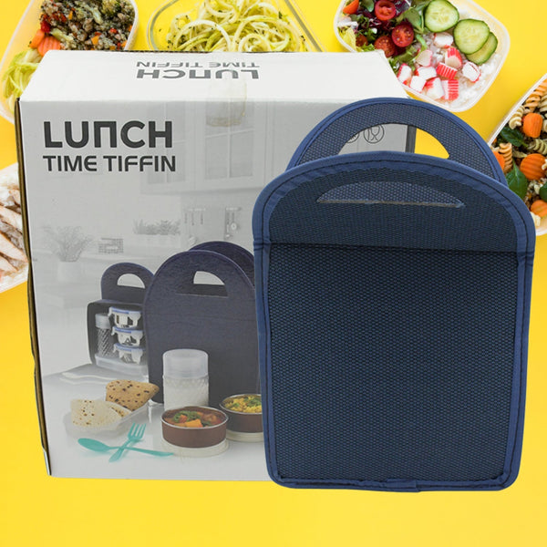 6In1 Tiffin Box-Lunch Box | 3 Stainless Steel Containers | Plastic lid Box | Spoon & Fork /Plastic Bottle | Insulated Fabric Bag | Leak Proof | Microwave Safe  for Office, College and School for Men, Women (6 pcs) the24kgal