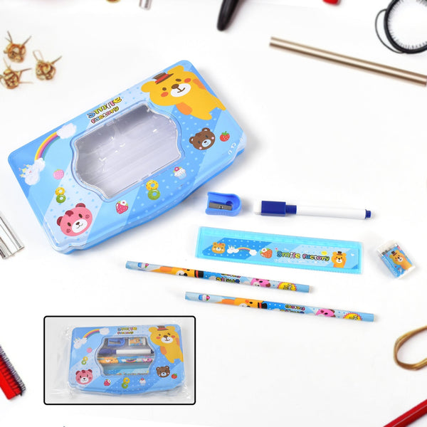 Cartoon Metal Compass Box for Kids with Stationery (6 Pc Set) the24kgal