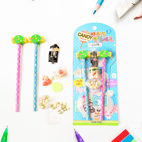 Fun Candy Design Pencil Set with Accessories (1 Set ) the24kgal