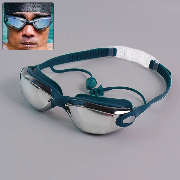 Professional Anti-Fog UV Protection Swimming Goggles with Mirrored Lenses and Earplugs the24kgal