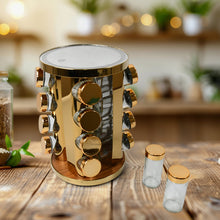 LED Spice Rack Organizer, Rotating Spice Rack with Free 16 Seasoning Jars, Revolving Tower Organizer Stainless Steel for Kitchen Storage (Golden / 16 Pc / MOQ - 6 pc) the24kgal