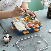 3 Compartment Transparent Stainless Steel Lunch Box with a Spoon and a Pair of Chopsticks (1 Set) the24kgal