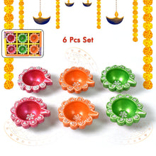 Decorative Hand Painted Clay Puja Diya for Diwali Home Indoor Outdoor Handmade Diya (6 Pcs Set/ Mix Design) the24kgal