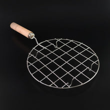 Kitchen Round Stainless Steel Roaster Papad Jali, Barbecue Grill with Wooden Handle the24kgal