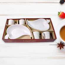 Unibic Ceramic Tea Cups With Plastic Leaf Shape tray / Platter (6 Pcs Set) the24kgal