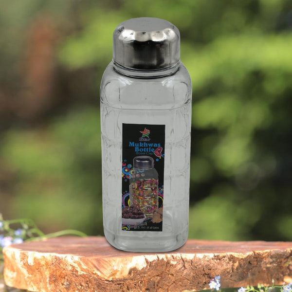 Plastic Transparent Mukhwas Bottle With Steel Cap / Mouth Freshener / Dryfruits Multipurpose Air Tight and BPA Free Kitchen Storage Bottle (1 Pc) the24kgal