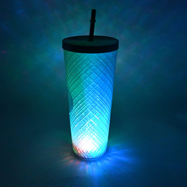 Cup with Straw &  LED Lighting Reusable Matte Studded Tumbler with Leak Proof Lid Water Cup Travel Mug Coffee Ice Water Bottle Double Walled Insulated Tumbler BPA Free (1 Pc) the24kgal