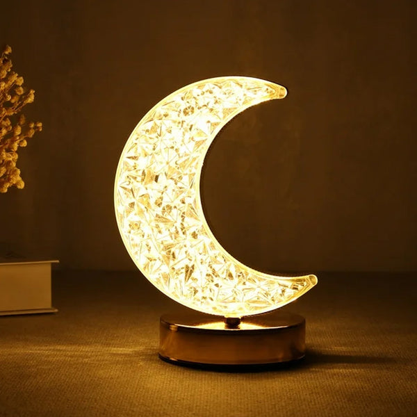 Crystal Table Lamp | Moon Shape Touch Control Lamp with 3 Color | Metal Bedside Lamp for Kids Bedroom Romantic Desktop Nightstand | Stepless Dimming USB Charging Touch Night Light the24kgal