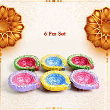 Decorative Hand Painted Clay Puja Diya for Diwali Home Indoor Outdoor Handmade Diya (6 Pcs Set/ Mix Design) the24kgal