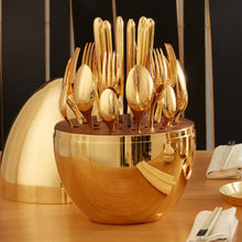 Premium Cutlery Set 24 Pcs with Oval Shaped Stand | Beautiful Stylish Oval Designed Cutlery Sets, Egg-Shaped Luxury Spoon Holder Set  (Golden / 24 pcs set) the24kgal