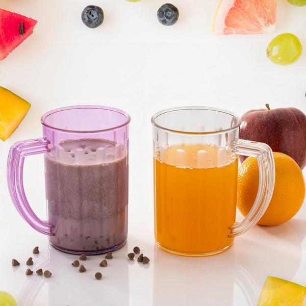 Stylish Juice Glass With Handle, Water Glass, Beer Glass, Milk Shake Glass, Multipurpose Glass Plastic Beer Mug, Unbreakable Beer Tasting Glasses, Clear Juice Glasses Suitable for Kids (2 pc) the24kgal