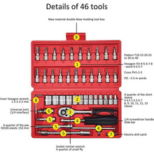 Socket 1 / 4 Inch Combination Repair Tool Kit (Red, 46 pcs) the24kgal