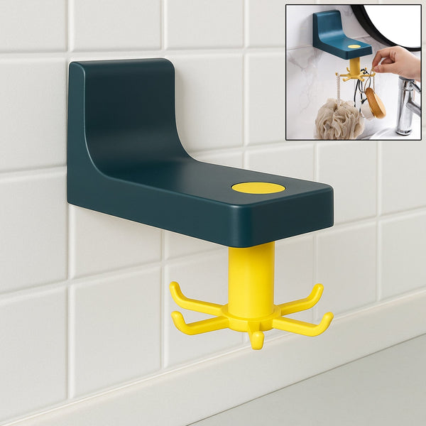 360 Degree Rotating Self Adhesive Plastic Wall Hook Hanger; Multifunctional Hanger with 6 Heavy Duty Claw Hooks the24kgal