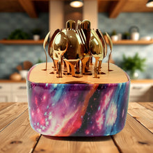 Unique Golden Egg Storage Modern Tableware Steak Knives Fork Flatware Set Royal Spoon Set Tableware Gold Cutlery Set Dishwasher Safe Mirror Finished With Gift Box for Halloween 24Pcs Set) the24kgal