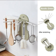 Plastic 7-in-1 Multifunction Retractable Wall-Mounted Pull-Out Hanger Rack Without Punching Hooks Up for Kitchen Bathroom the24kgal