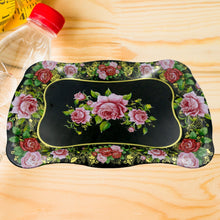 Stainless Steel Serving Tray With Flower Printed Rectangle Premium Dining Table Plate (18 x 8.5 Inch / 1 Pc) the24kgal