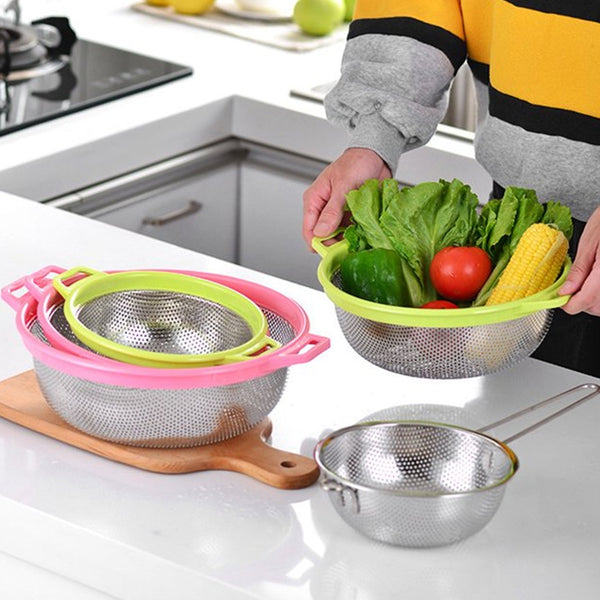 Stainless Steel Colander with Handle - Large Metal Mesh Basket Strainer (1 pc) the24kgal