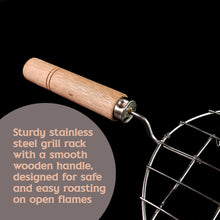 Kitchen Round Stainless Steel Roaster Papad Jali, Barbecue Grill with Wooden Handle the24kgal