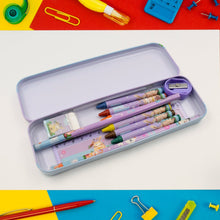 Stationery Kit for Kids - Metal Pencil Box, Sharpener, Pencil & Eraser (12 Pc Set) the24kgal